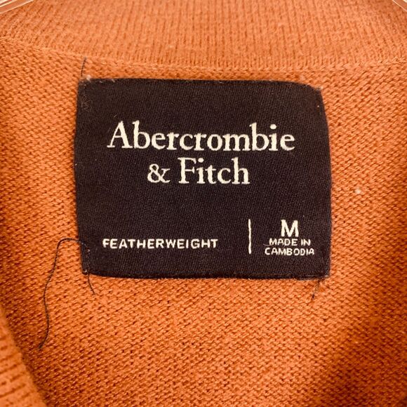 Abercrombie & Fitch Men’s Knit Polo Shirt Medium Retro Button Up Rust Brown Tan - Picture 3 of 7